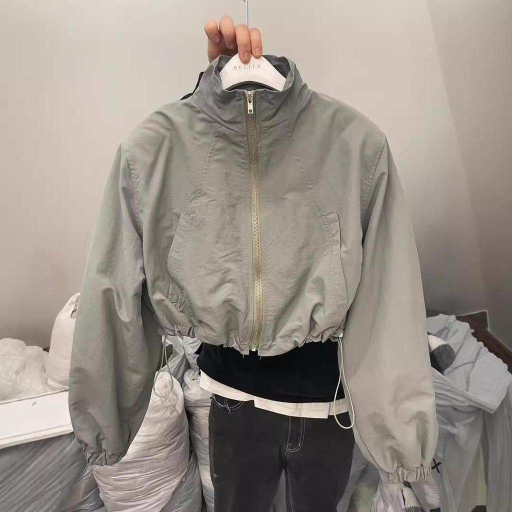 Women's Summer Lightweight Sun Protection Jacket with Stand Collar, Drawstring, and Zipper - Long Sleeve Short Sports Cardigan.