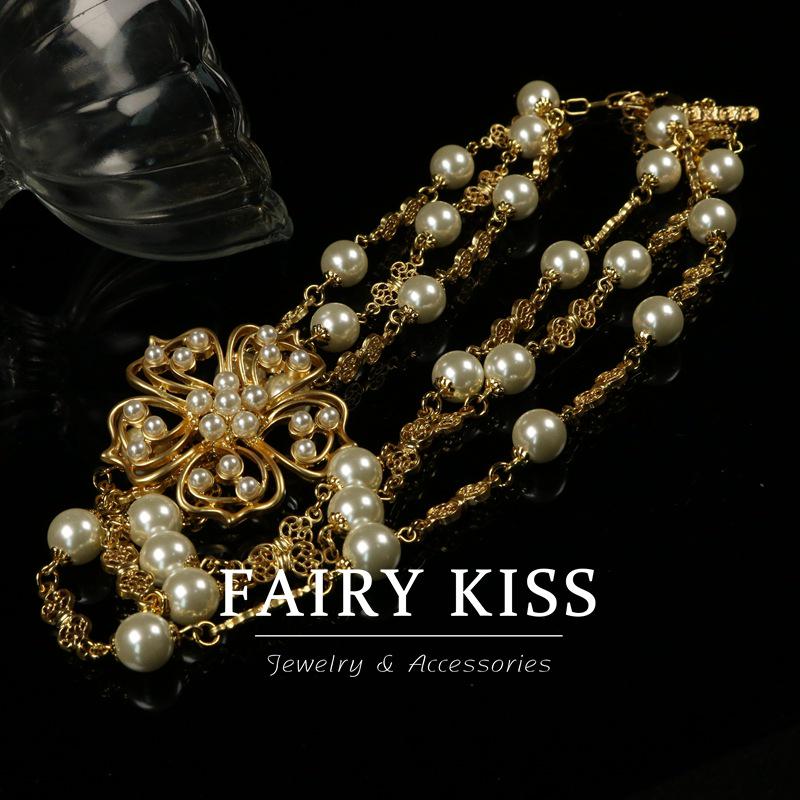 Vintage Floral Pearl Jewelry Set: Elegant Multi-layer Necklace & Earrings