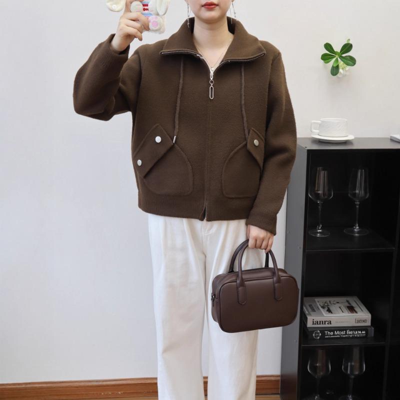 Zipper knitted double-sided cardigan autumn and winter new loose casual versatile solid color sweater jacket women