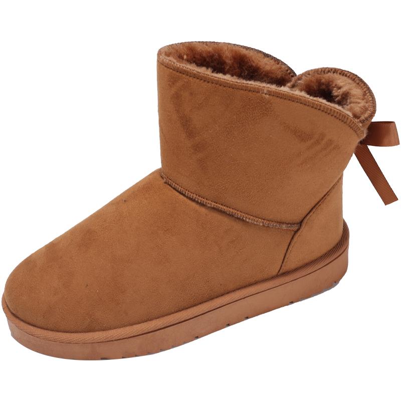 Fashion Fur All-in-one Snow Boots Women's New Short-tube Winter Velvet and Thickened Bow-knot Cold-proof and Warm-keeping Cotton Shoes