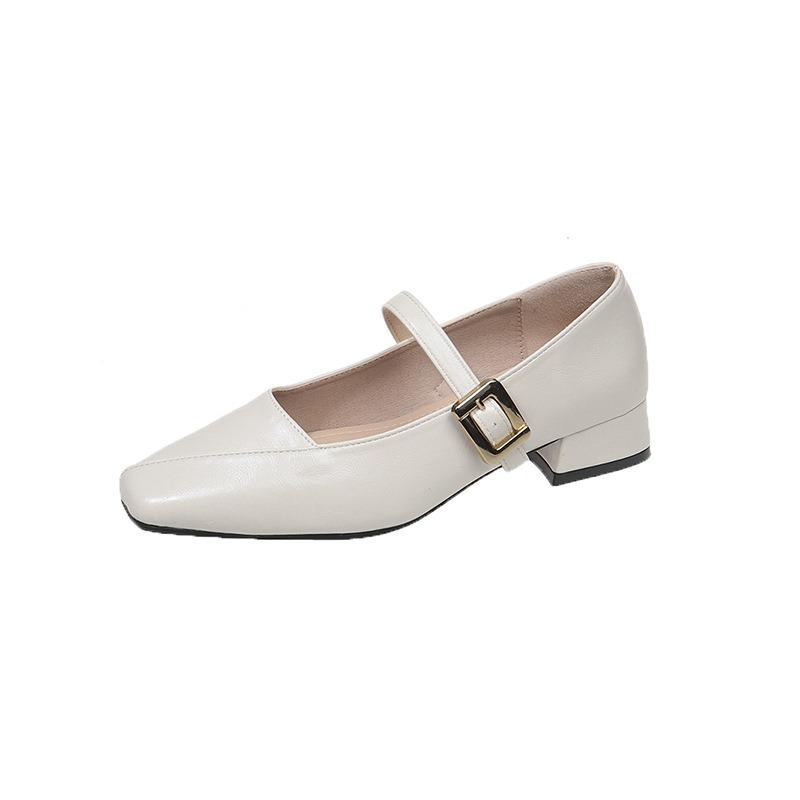 High heels women's autumn new retro square head thick heel with temperament shallow mouth versatile single shoes