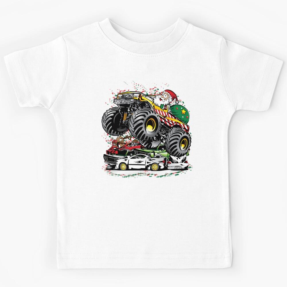 Monster Truck Santa Claus Ugly Christmas Stunt Kids T-Shirt 130