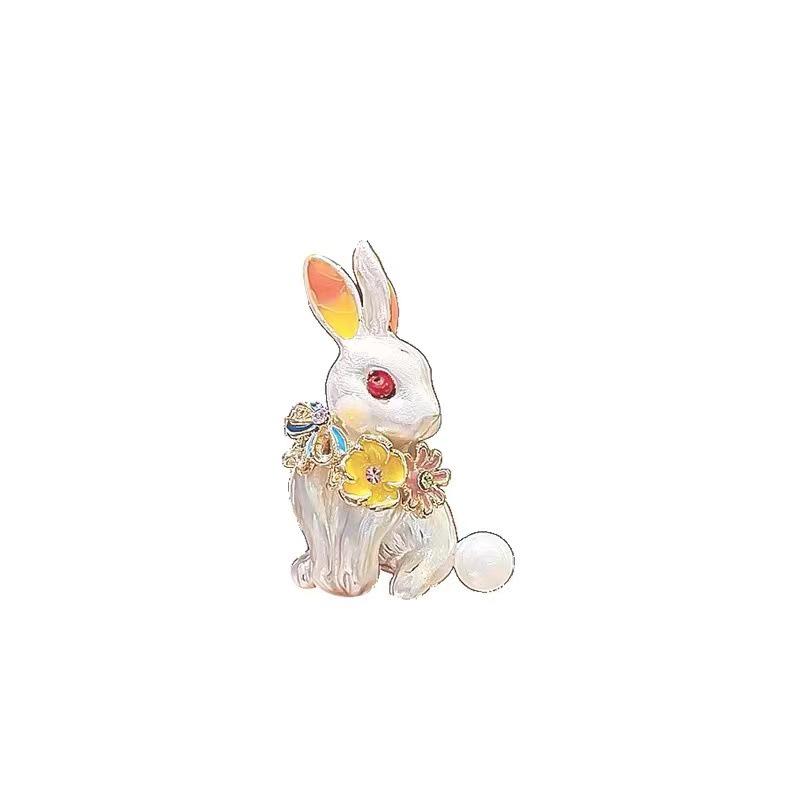 Adorable Rabbit Cartoon Brooch: High-End Fashion Scarf Pin & Clothing Accessory.