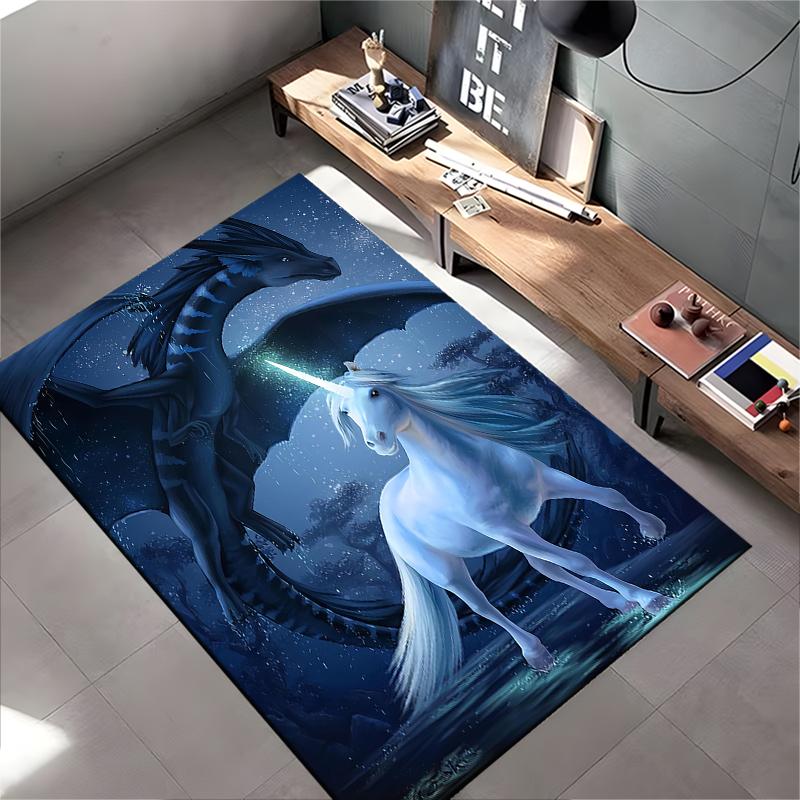 "Fantasy Unicorn and Dragon Night Sky Carpet, Living Room Decor" Suitable for Use As an Anti-slip for Living Room Bedroom Sofas