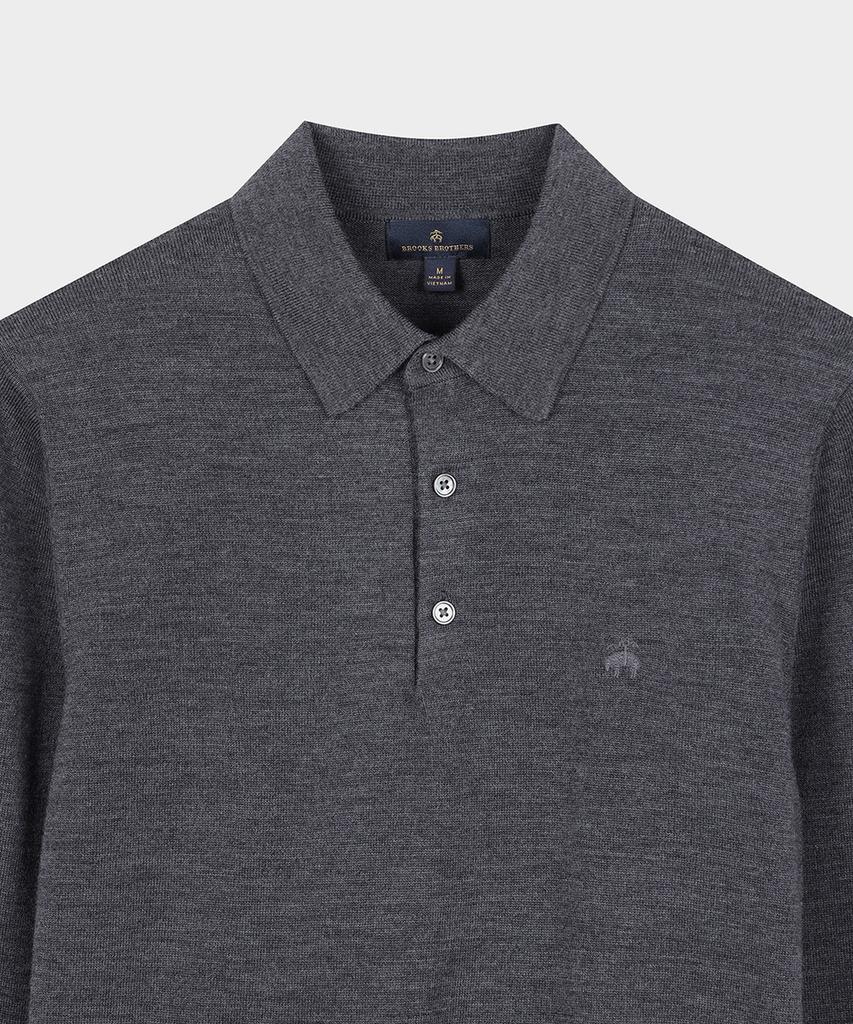 BROOKS BROTHERS Merino Wool Logo Polo Sweater (Charcoal) (Bbwtmnf301)