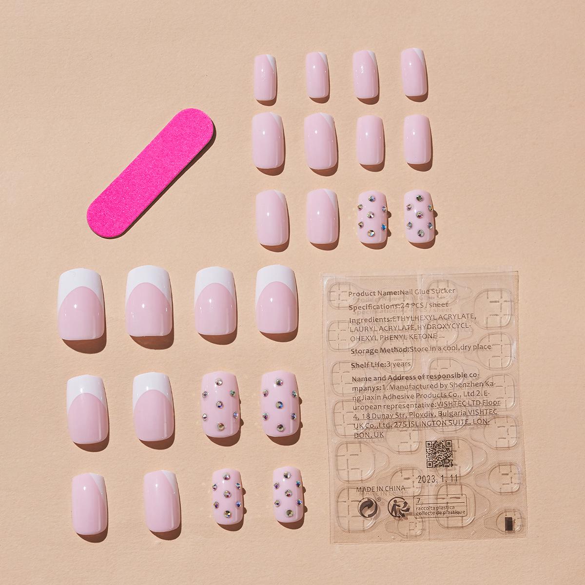 

Эксклюзивные геометрические французские точечные накладные ногти - Стильные прямоугольные наклейки для нейл-арта