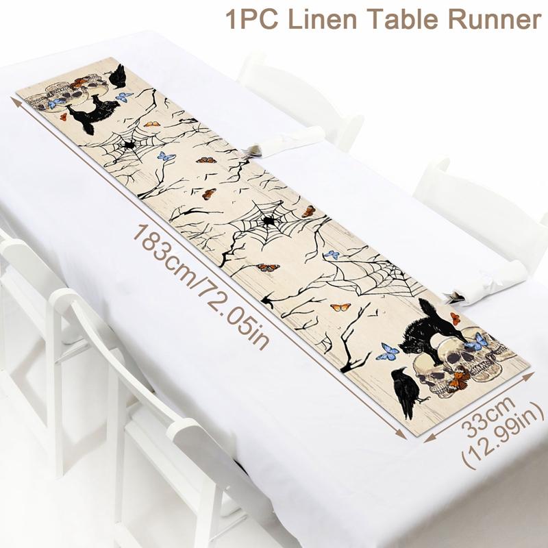 Halloween Party Linen Table Runner Happy Halloween Decoration For Home Kids Trick Or Treat Pumpkin Bat Horror Party Supplies