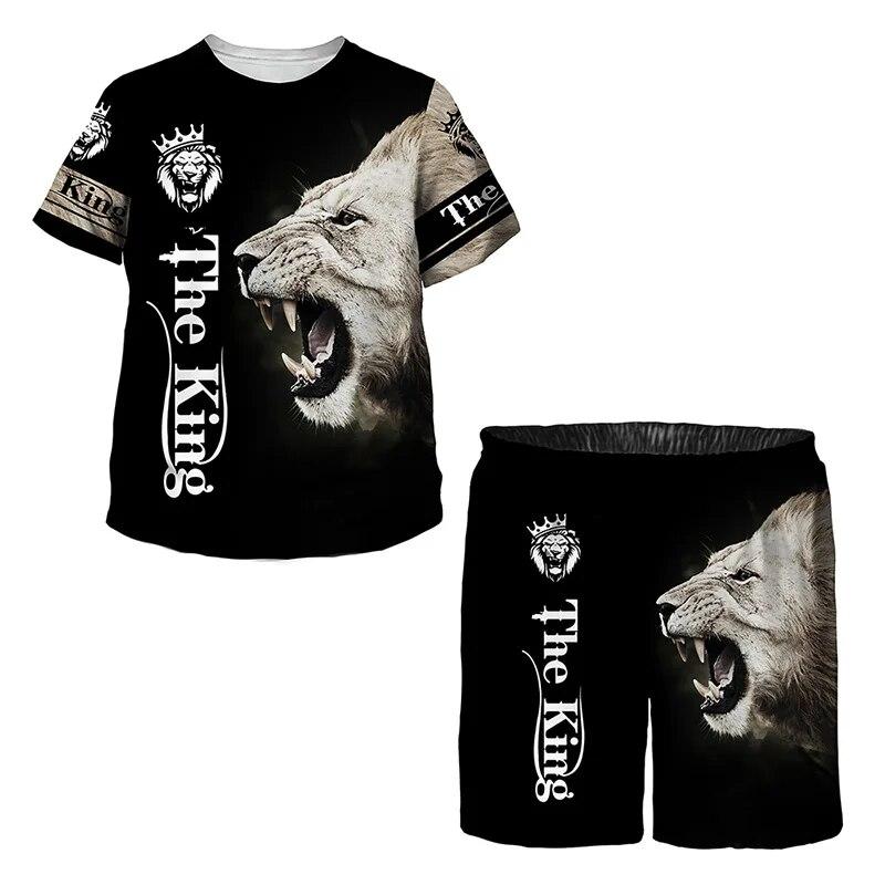 Letni garnitur dla dzieci Lion Graphic T-Shirt szorty pasujący strój 3D Print Baby Girl ubrania dla chłopców zestaw dla dzieci dwuczęściowy