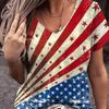 Summer V-neck 3D American Flag Printed Top Fashionable Casual Short Sleeved Women's T-shirts