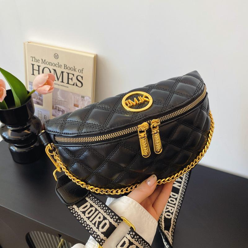 Rhombus breast bag women's new fashion chain fanny pack personality trend shoulder strap oblique span bag soft leather women's dumpling bag