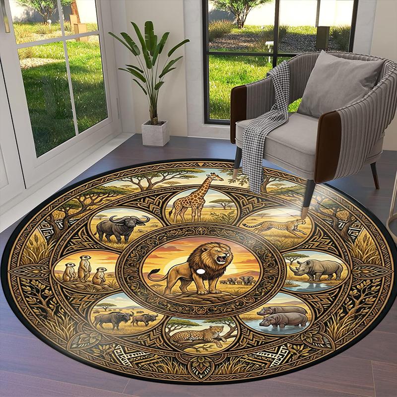 African Tribal Mandala Round Area Rug,Carpet Rug for Living Room Bedroom Sofa Playroom Decor,Non-slip Floor Mat Q0006