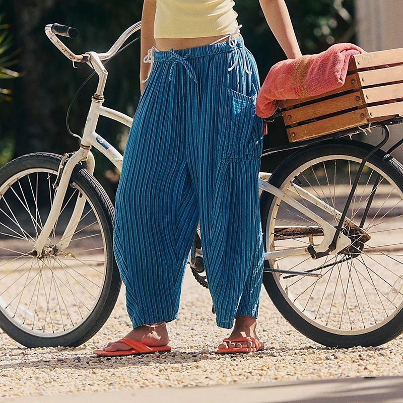 Women Comfortable Casual High-Waisted Solid Color Loose Lantern Pants with Pocket