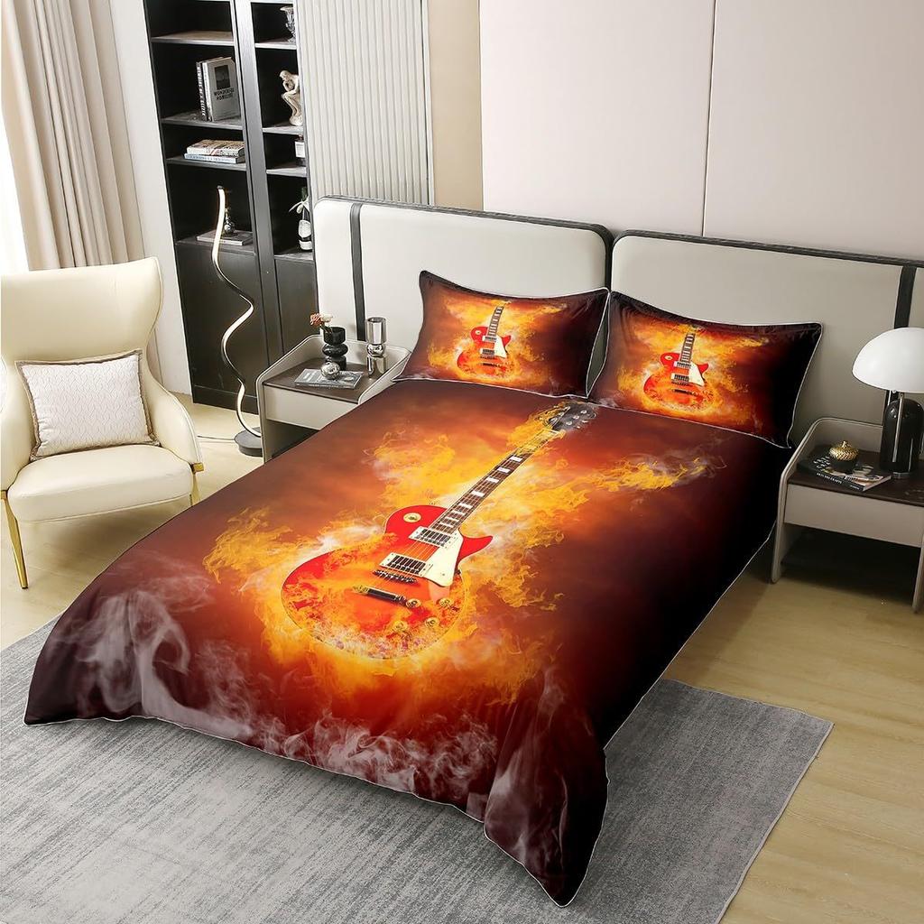 Rock Music Electric Guitar Three-piece Quilt Cover 3D Digital Printing Bedding Set Bed Cover