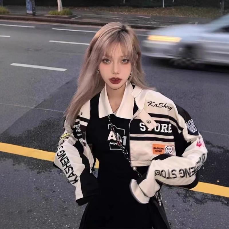 Womens Removable Motorcycle Jacket Set Vintage Style Biker Outerwear With 3D Graphic Print