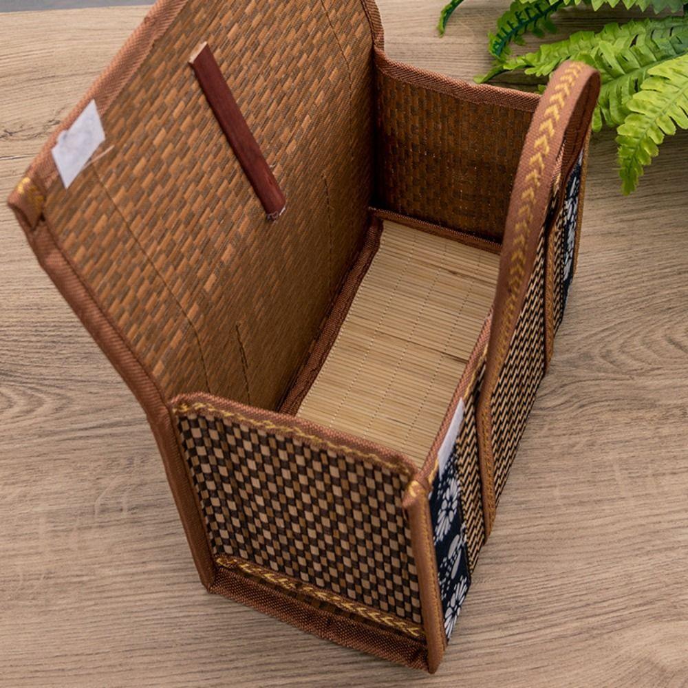 Rectangular Hand-Woven Basket Bamboo Handheld Woven Basket Retro Bamboo Picnic Basket  Photo Prop