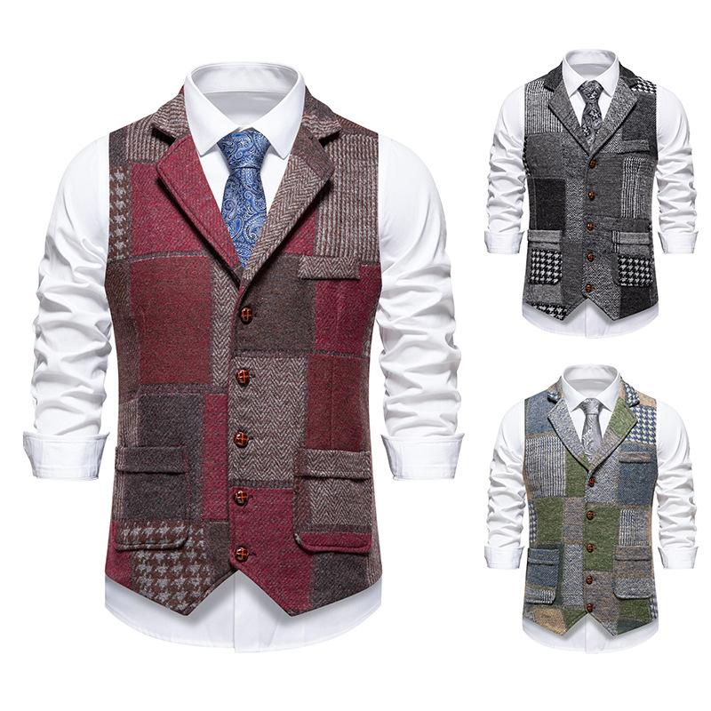 Autumn Men'S Retro Splicing Lapel Suit Vest European Size Men'S Casual Vest Vest