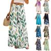 Kadın Yaz Boho Palazzo Pantolon Yüksek Bel Geniş Paça Çiçek Desenli Cepli Günlük Pantolon