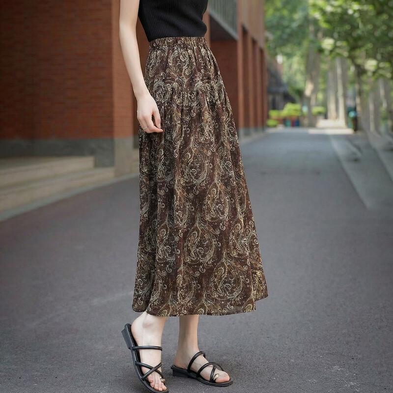 Women s Printed Pleated A-Line Maxi Skirt L