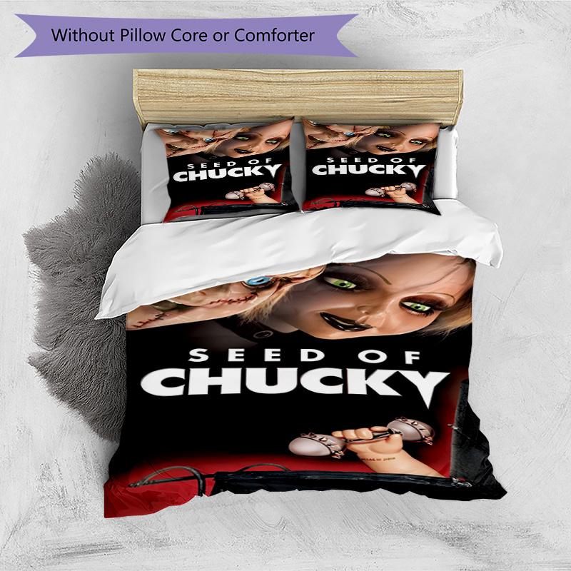 3pcs Duvet Cover Set (1*Duvet Cover + 2*Pillowcase, Without Core), Bride of Chucky Print Bedding Set, Bedroom Decor, All‑Season, Birthday Gift