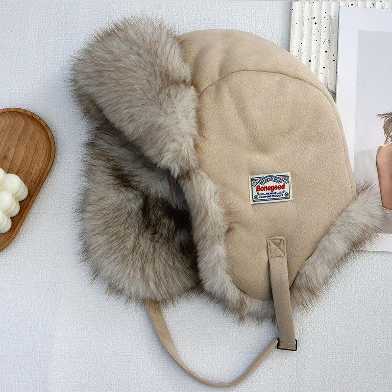 Thickened Wind and Cold Lightning Front Hat Winter Women's Outdoor Fleece Ear Protection Hat Plush Ski Hat