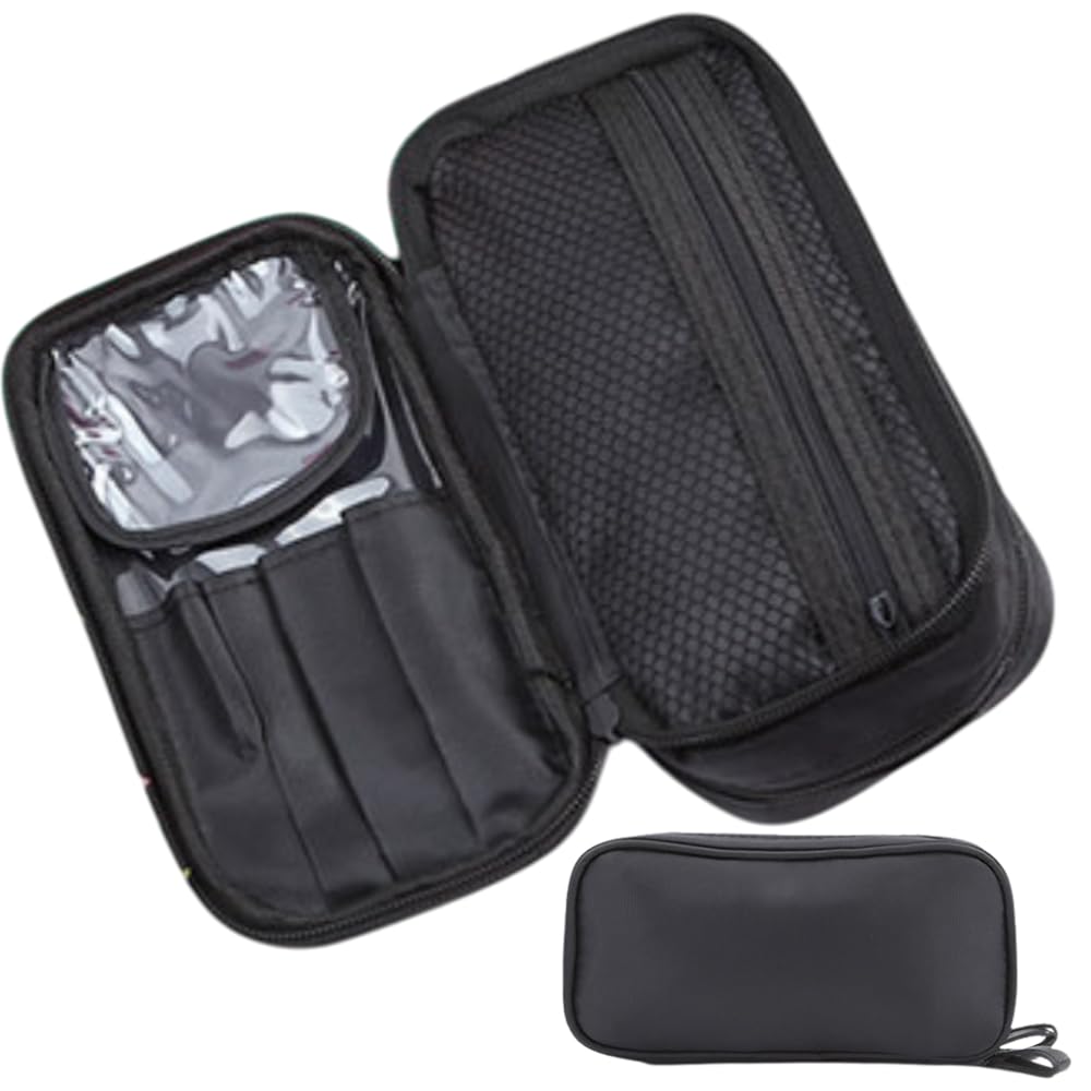 ARESACHI Double Zipper Cosmetic Compact x Pouch, Small, (Black Black)