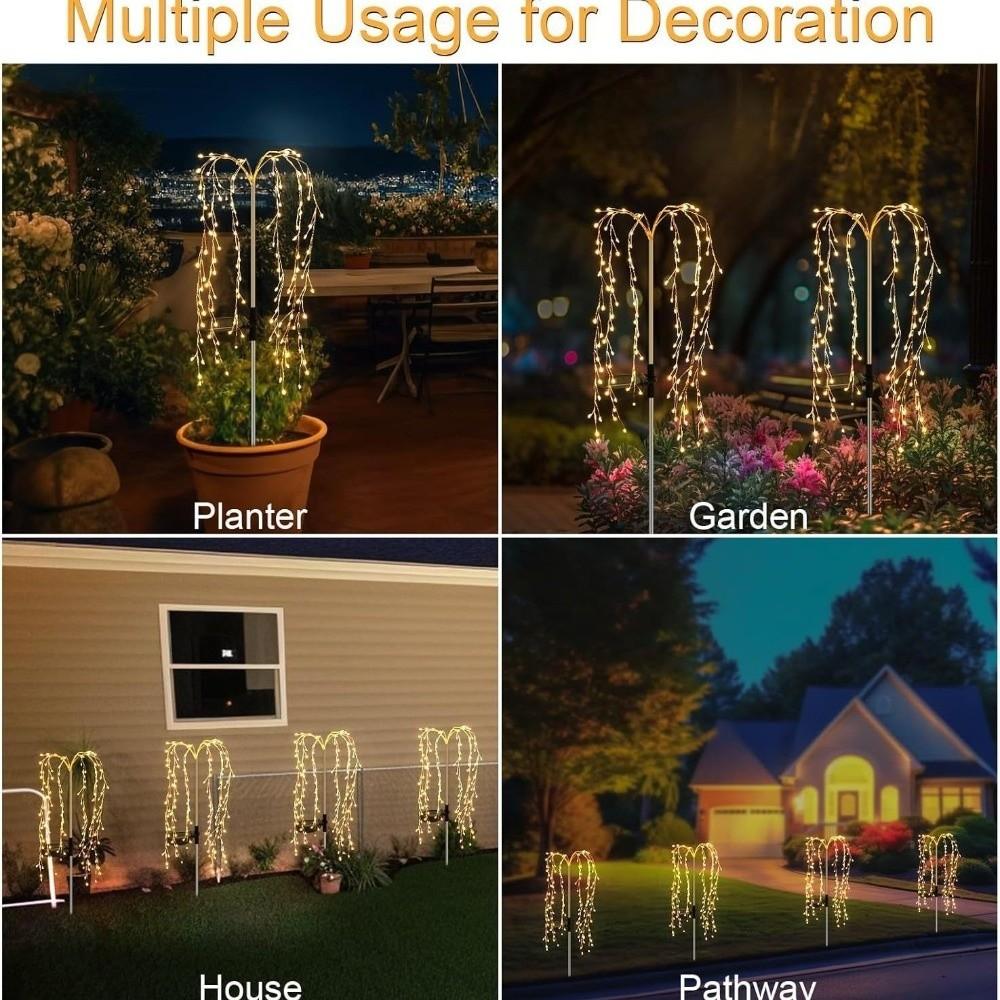 120LED Willow Tree Lamp 8 Lighting Modes String Light Decorative Pathway Flowers Lights  Garden