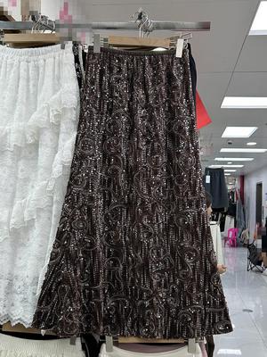 Elegant Coffee Sequin Mermaid Midi Skirt for Women - 2025 Autumn/Winter Collection