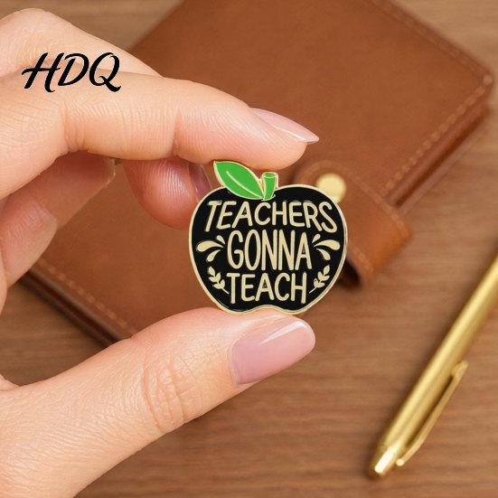 Fruit Teacher Pin Brooch Pin Enamel Teacher-Themed Shape Lapel Golden Outline Text