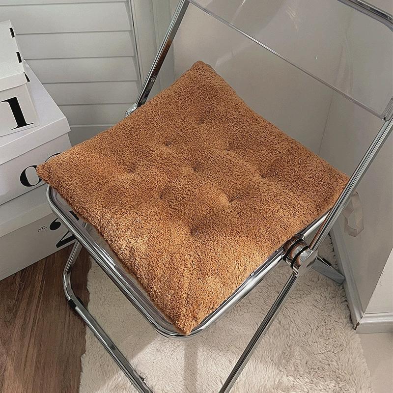 1Pc Thicken Thick  Mat Plush Warm Thick Chair Cushion Home Dining Chair Cushion Plain Color Seat Cushion Simulated Rabbit