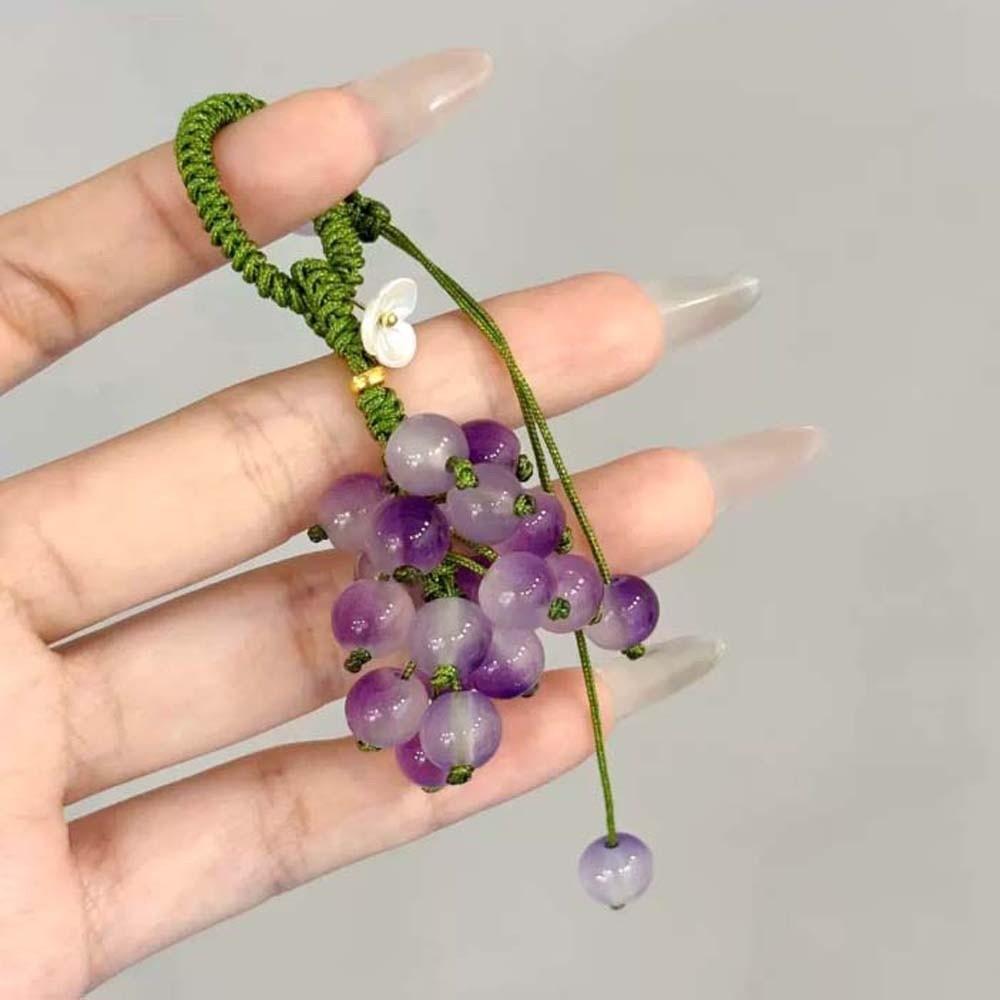 Green Grape Cluster Pendant Zinc Zinc Alloy Gradient Beads Woven Pendant Crystal Grape Phone Chain  Girls