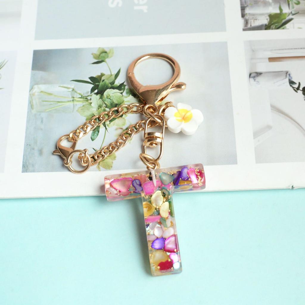 Dried Flower Letter Crystal Epoxy English Pendant Women'S Bag Key Chain