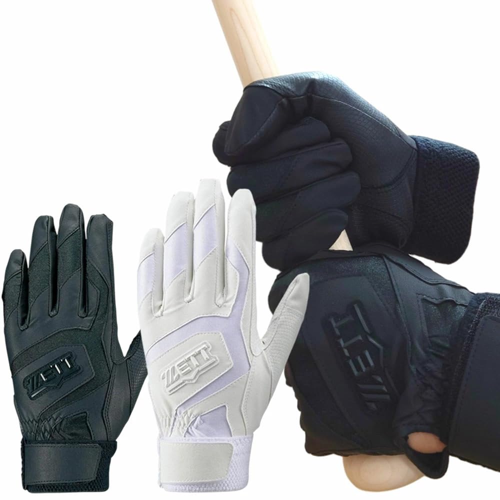 

ZETT Baseball Batting High School Baseball Single Size L Gloves, Compatible, Washable, Belt, Black,
