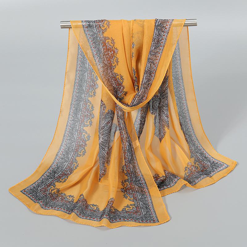Luxury Chiffon Silk Scarf Spring Summer Scarf Women Head Scarf Beach Shawls Bandana Headband Muslim Hijabs Black Scarf/Scarves