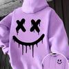 Smiley Face Print Men's and Women's Autumn  Winter Trendy Printed Hooded Fleece Sweatshirt Front and Back Printed Casual Hoodie