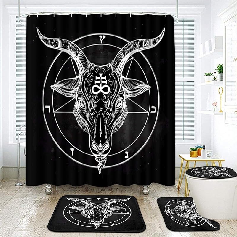 ArtSocket African Boho Retro Bathroom Set with Shower Curtain and Rugs Accessory, Traditional Rhombus Summer Colorful Abstract Shower Curtain for