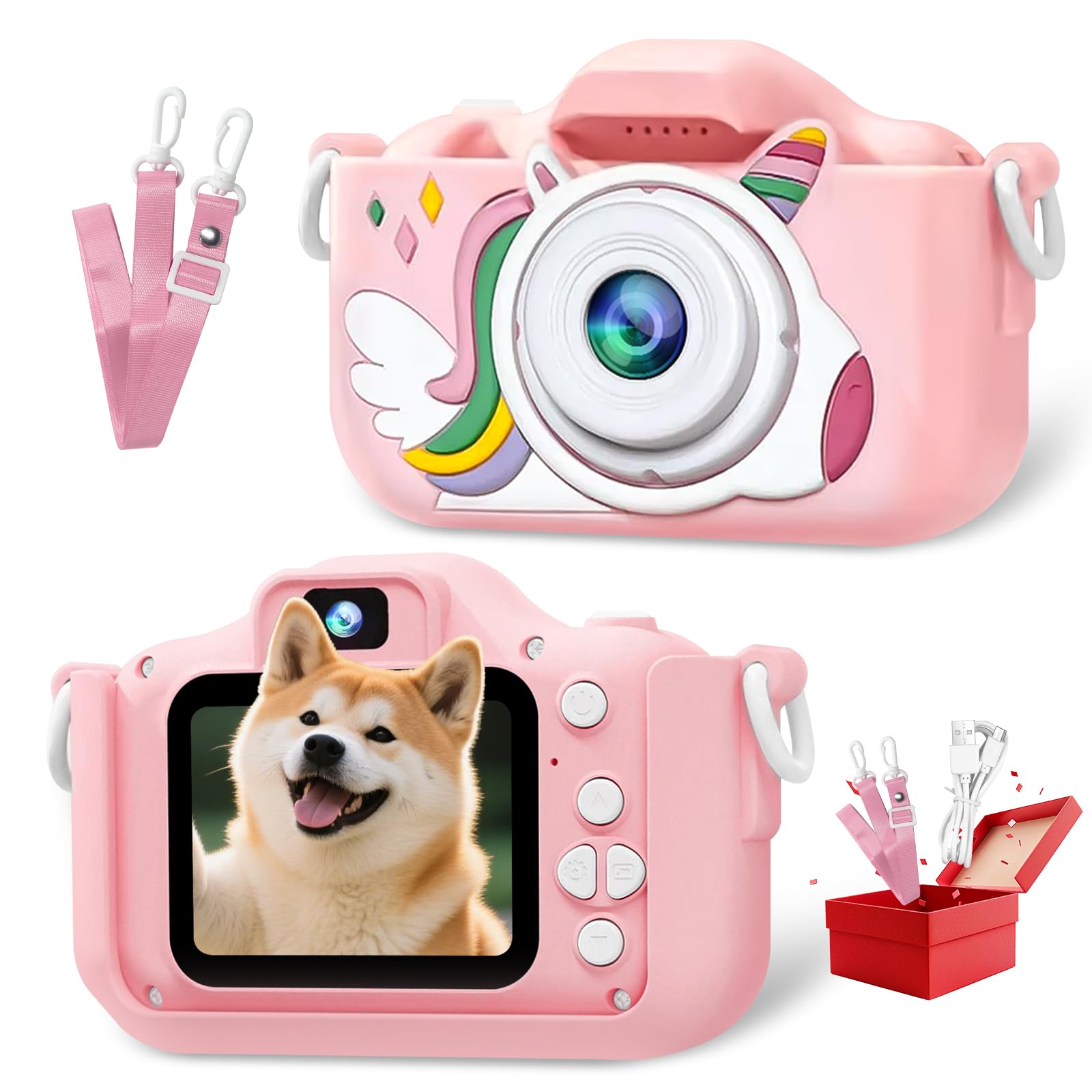 

Детская камера для детей 1080P HD цифровая камера дюймовый IPS экран 8-кратный зум USB зарядка подарок на день рождения для мальчиков и девочек с защитным чехлом японский