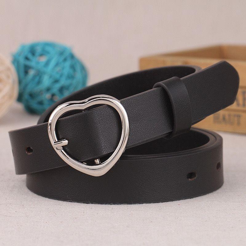 

Versatile Pu Chic Belt With Elegant Buckle Ideal For Fashion Forward Students In Black And Coffee Shades Heart Black 2.3cm