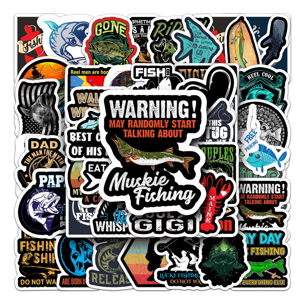 51 Photos Fishing and Sea Fishing Series Cartoon Creative Suitcase Laptop Car Stickers Waterproof Decorative Stickers
