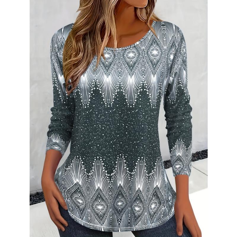 Vánoční téma Sněhová vločka 3D tisk Tričko s dlouhým rukávem do O-výstřih Móda Dámské oblečení Běžné oblečení y2k Harajuku Dámské oblečení