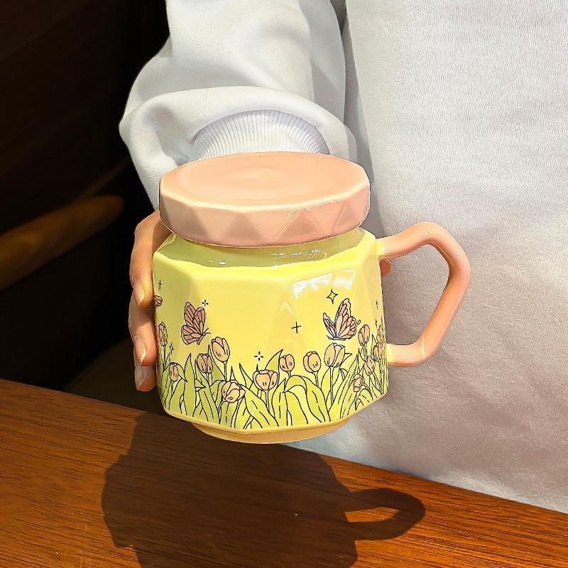 

Кружка керамическая большая с крышкой, чашка для кофе, высокая, чашка для послеобеденного чая, чашка для питьевой воды, подарок 480ML