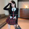 Women's Academy Style JK Uniform Set: Two-Piece Faux Top & High-Waisted Midi Skirt for Autumn/Winter