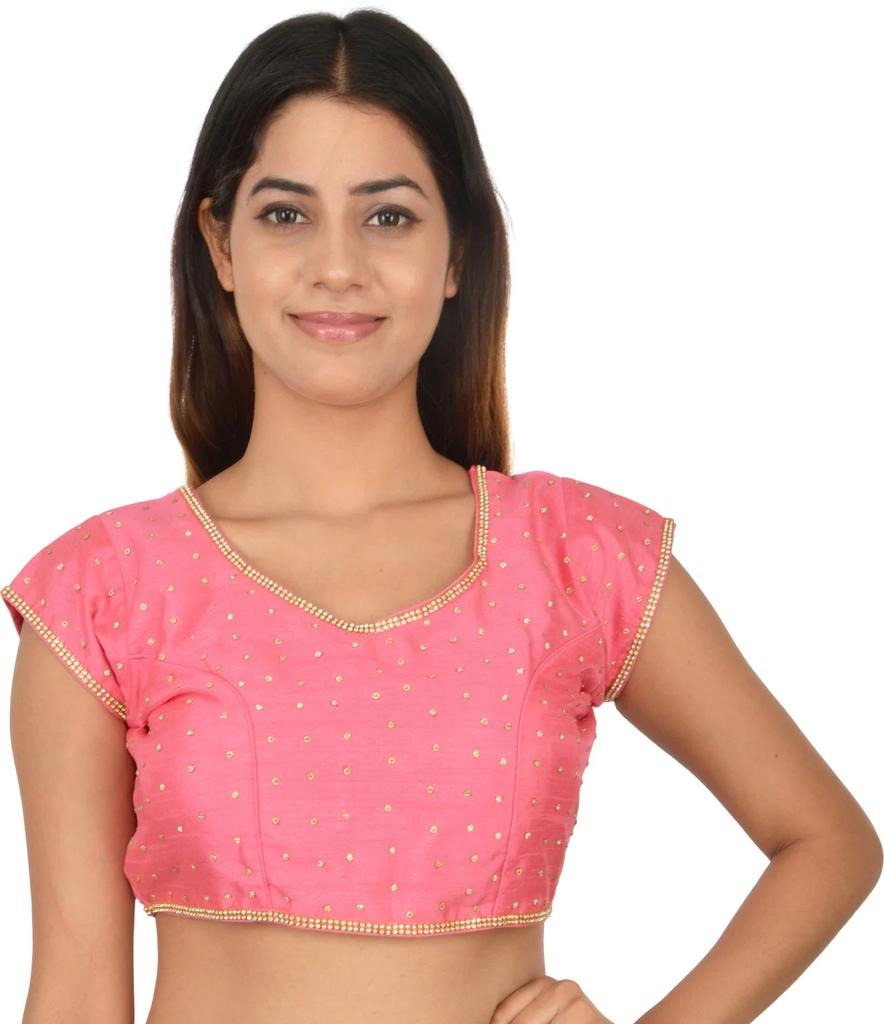 Women's V Neck Short Sleeves Blouse Indian Desigenr Ethnic Crop Top Choli Dress