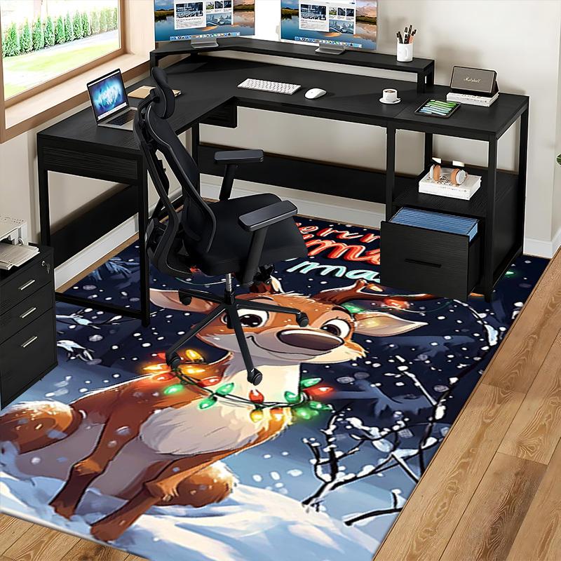 Christmas Deer Chair Mat - Anime Cartoon Design, Non-Slip Carpet for Office, Home Decor, Living Room, Bedroom, Game Room & Dormitory.R042
