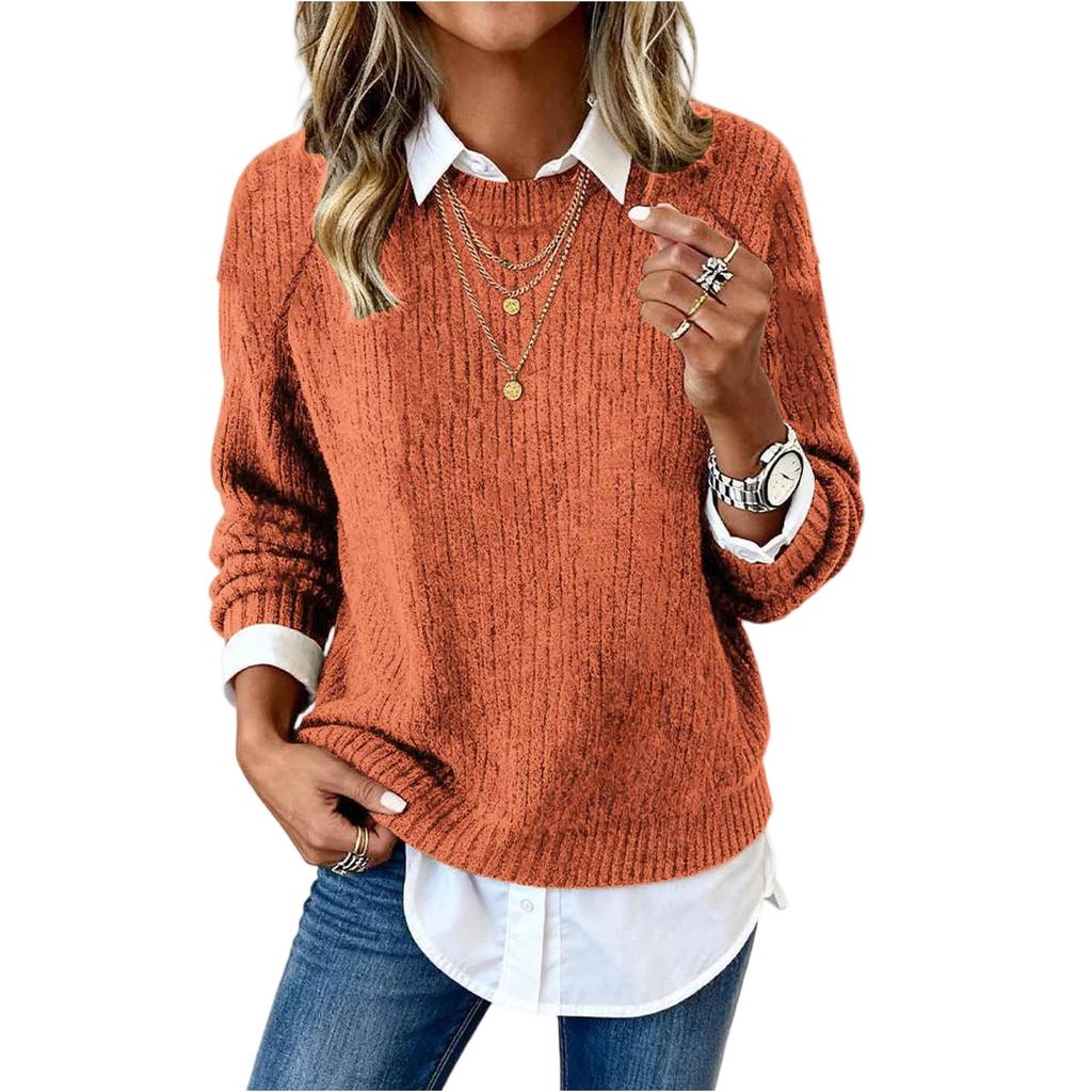 Fashionable Women's Long-sleeved Round Neck Casual Sweater