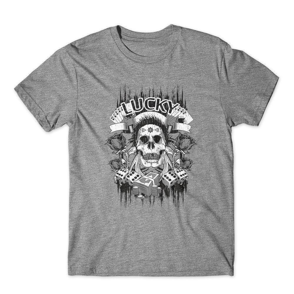 Lucky T-Shirt. Gambling Skull Shirt 100% Cotton Premium Graphic Tee New