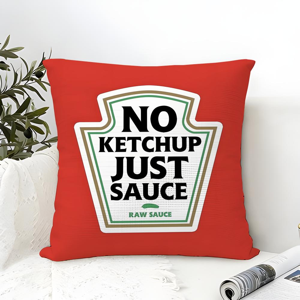 Funny Ketchup Label Pillow Case Cotton Linen Fabric Square Zipper Pillowcase Home Decorative Living Room