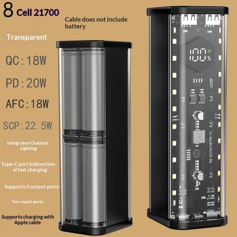 DIY Průhledný Držák 4*21700 Power Banky Přenosný Externí Bateriový Pack S LED Displejem Pro Android Telefony
