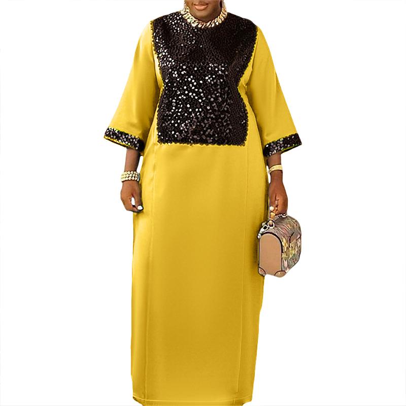 Dámské maxi šaty plus size s výstřihem do V, netopýřími rukávy, flitrovou patchworkovou aplikací, ležérního volného střihu