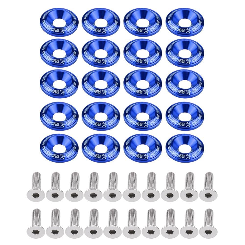 NATRUSS 20pcs Washers Bolts Screws Bumper Fender Washers Bumper Washers Aluminum Bolts Engine Bay Dress Up Kit 2 Colors (Blue)