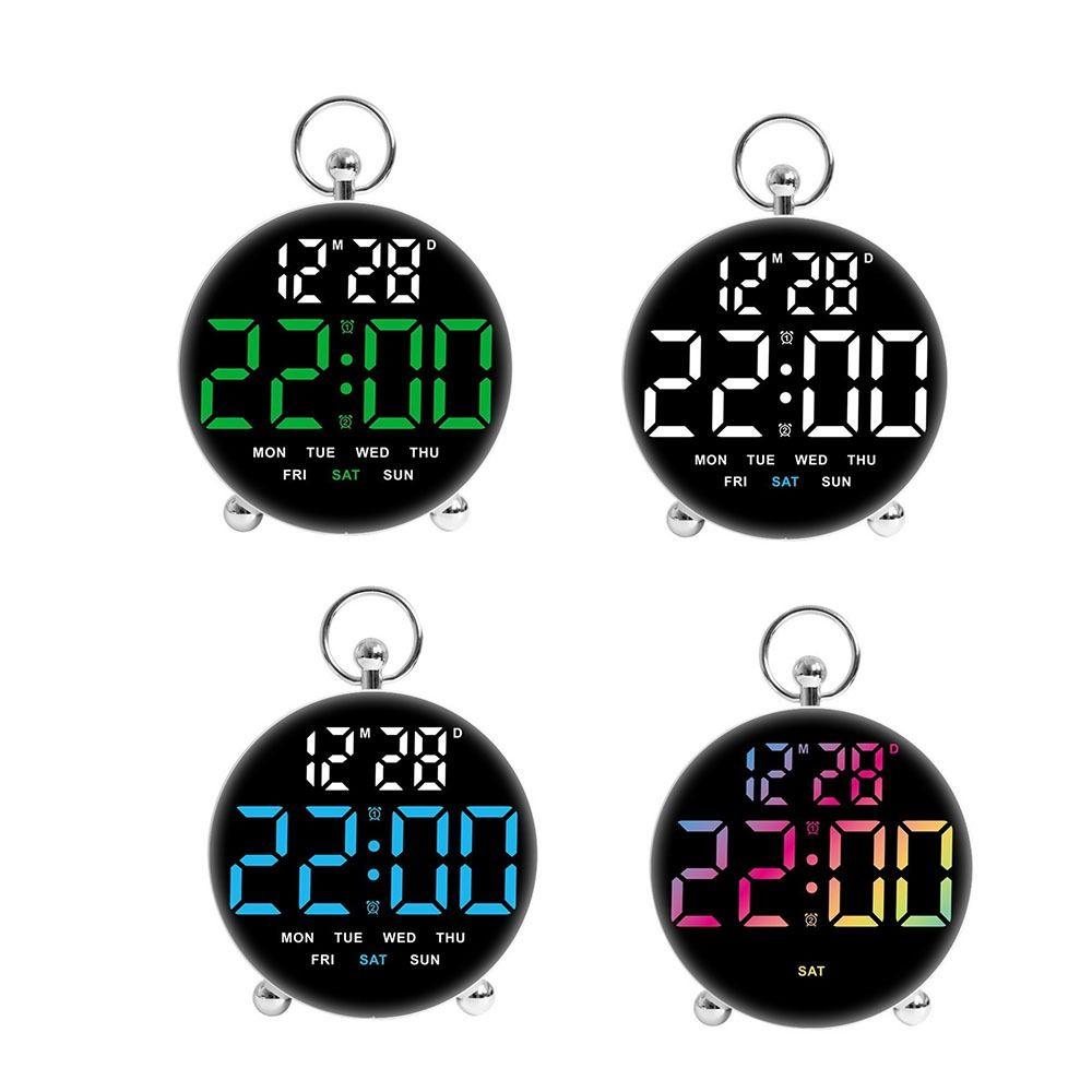 Large-Screen Digital Alarm Clock Temperature Display Brightness Control Electronic Clock 2 Set Alarms Round Shape Table Clock